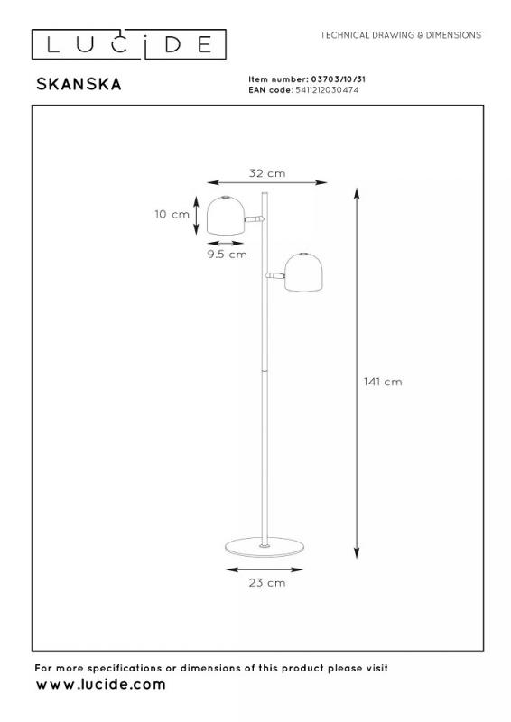 Lucide SKANSKA LED Stehlampe 2x5W 3000K 3-StepDim Weiß Modern Metall