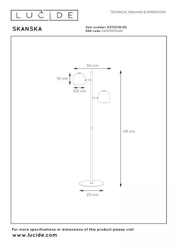Lucide SKANSKA LED Stehlampe 2x5W 3000K 3-StepDim Schwarz Metall