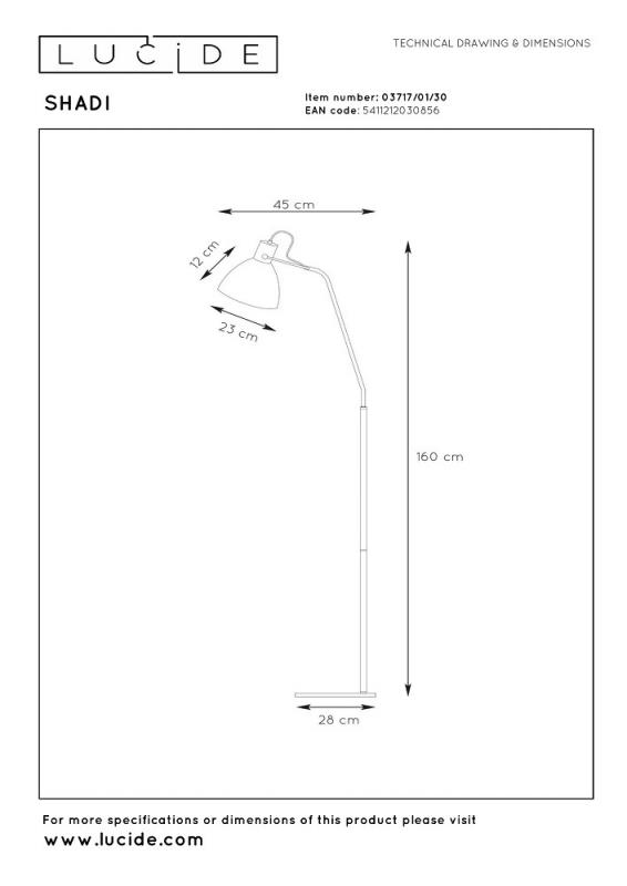 Lucide Stehlampe SHADI – Stehleuchte mit Leselampe & Schwenkarm Schwarz