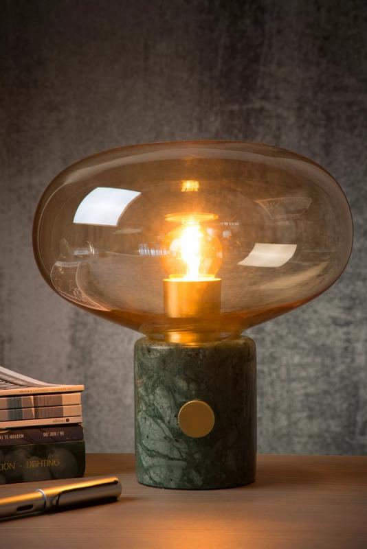 Lucide CHARLIZE Tischlampe Ø23 cm E27 Grün Marmor Amber Glas