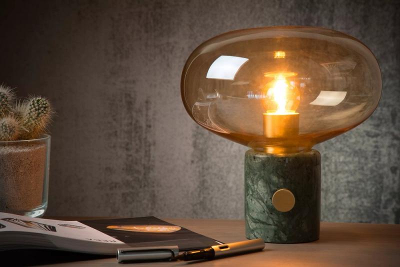 Lucide CHARLIZE Tischlampe Ø23 cm E27 Grün Marmor Amber Glas