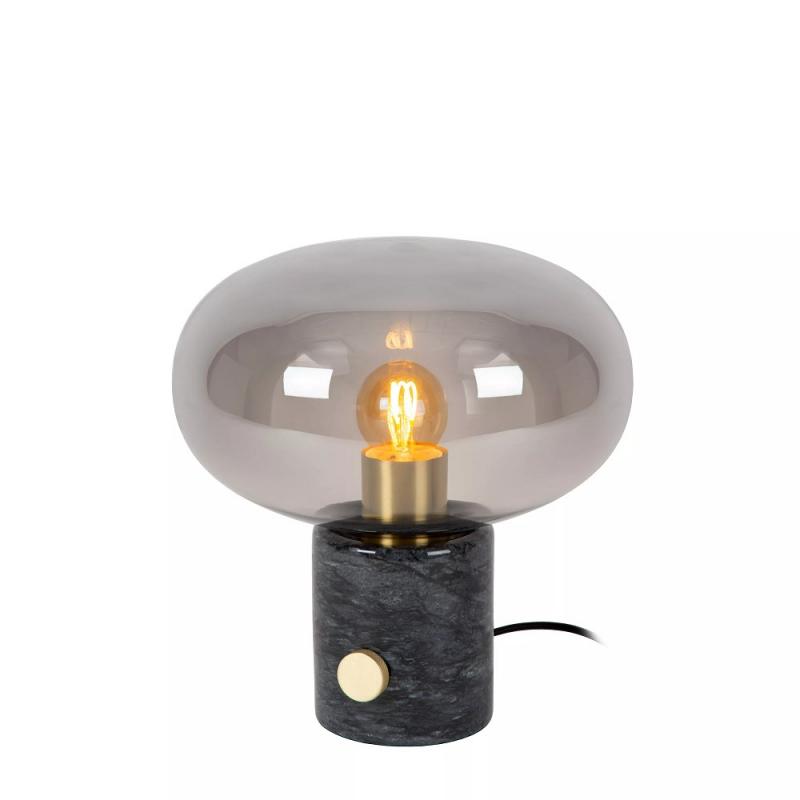 Lucide CHARLIZE Tischlampe Ø23 cm E27 Schwarz Marmor Rauchglas