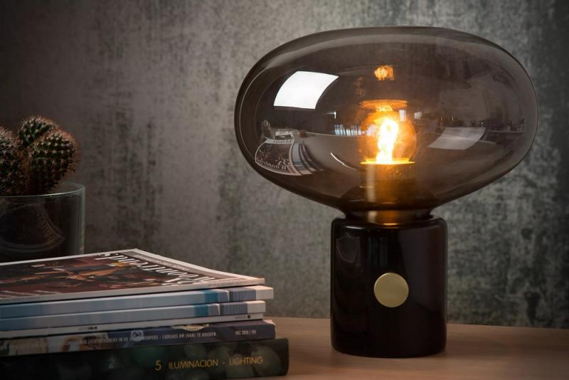 Lucide CHARLIZE Tischlampe Ø23 cm E27 Schwarz Marmor Rauchglas