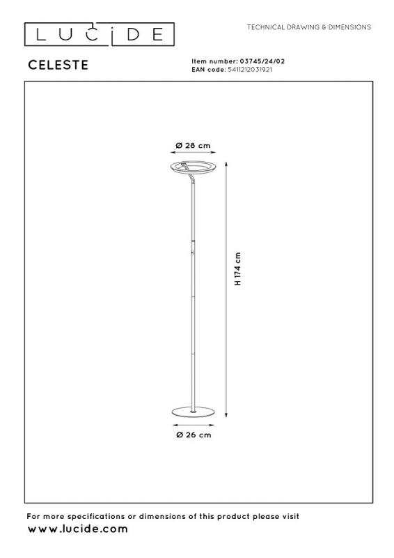 Lucide CELESTE LED Stehlampe Ø28 cm 21W 2700K Schwarz dimmbar Touch