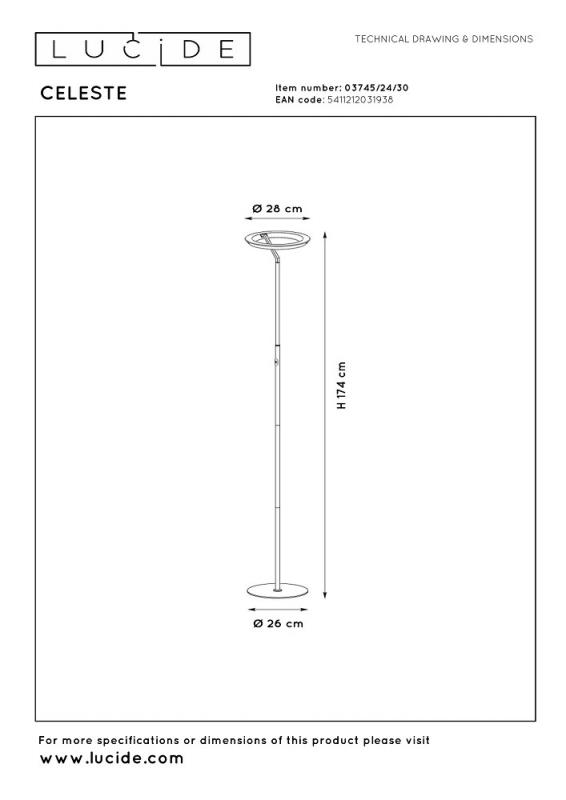 Lucide CELESTE LED Stehlampe Ø28 cm 21W 2700K Schwarz dimmbar Touch