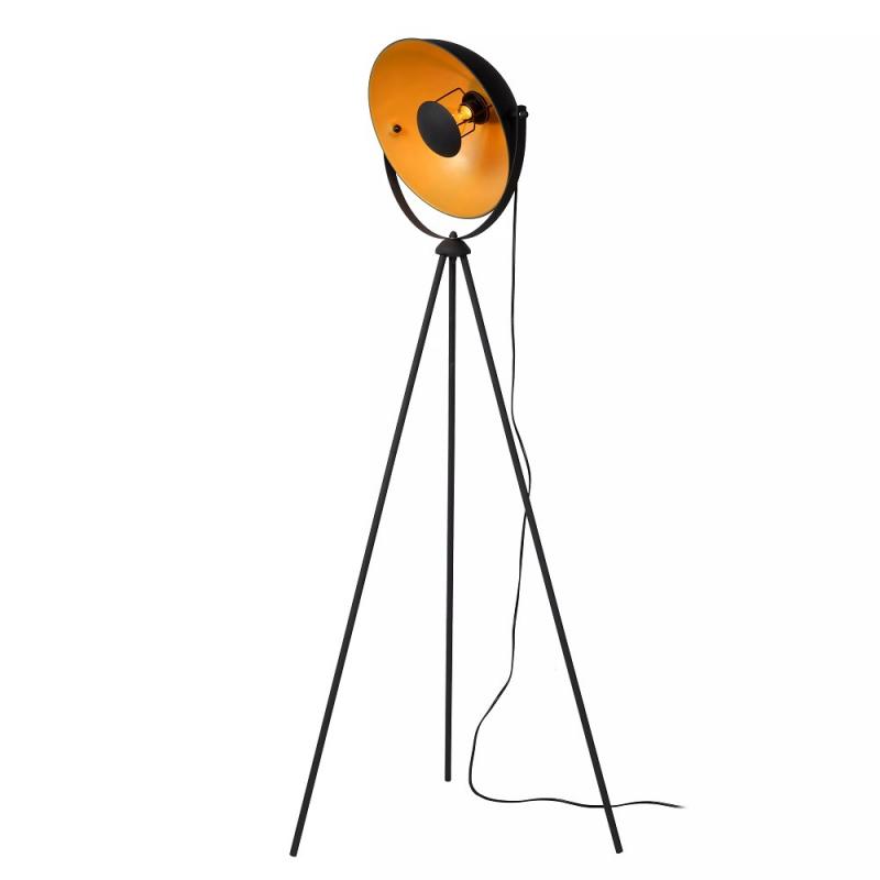 Lucide Stehlampe ALVARO – Vintage Stehleuchte mit Dreibein & Gold-Innenfarbe