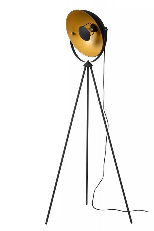 Lucide Stehlampe ALVARO – Vintage Stehleuchte mit Dreibein & Gold-Innenfarbe