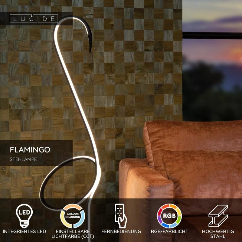 Lucide FLAMINGO LED Stehleuchte RGB Multicolor 127cm Stahl Fernbedienung