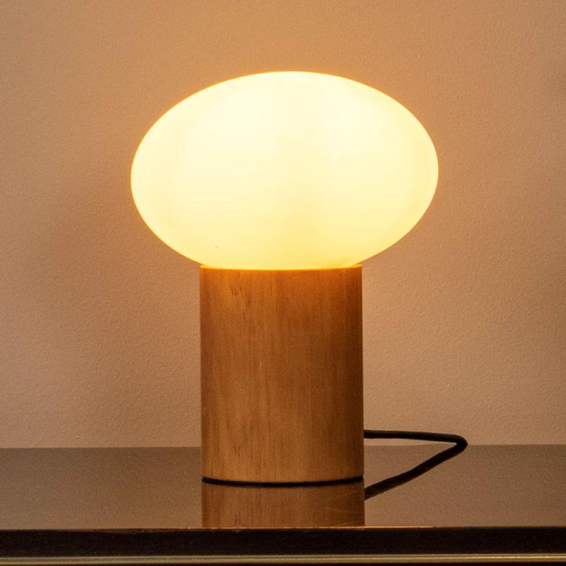 Lucide BIRTLE Tischlampe G9 Opal Glas Holz Japandi modern Ø20cm