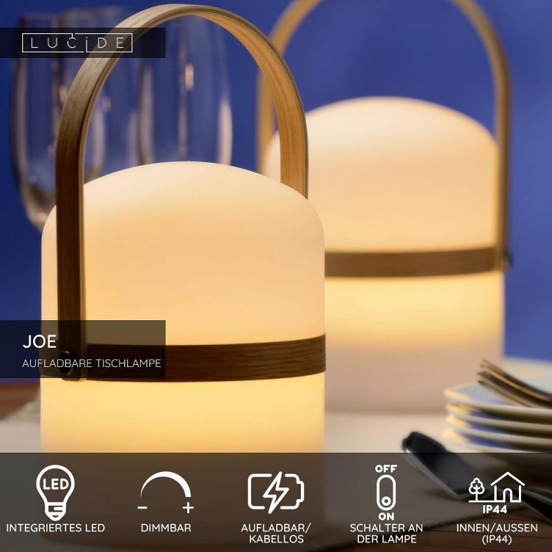 Lucide JOE – wiederaufladbare LED Tischlampe Innen & Außen in Weiß