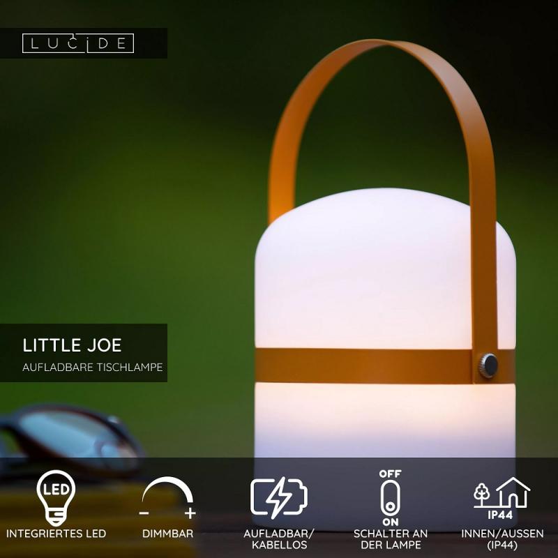 Lucide LITTLE JOE – kompakte Akku LED Tischlampe IP44 für Innen & Außen in Braun