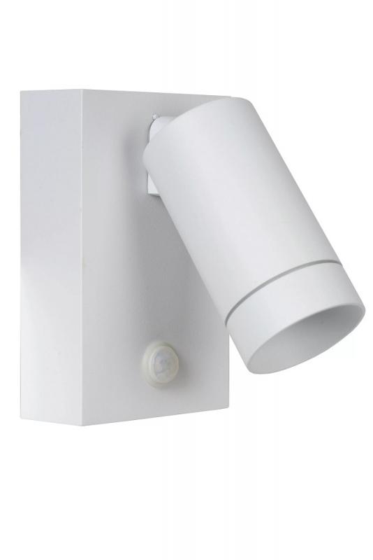Lucide TAYLOR Wandstrahler IP54 Weiß – 1x GU10 Außenwandleuchte mit Bewegungssensor