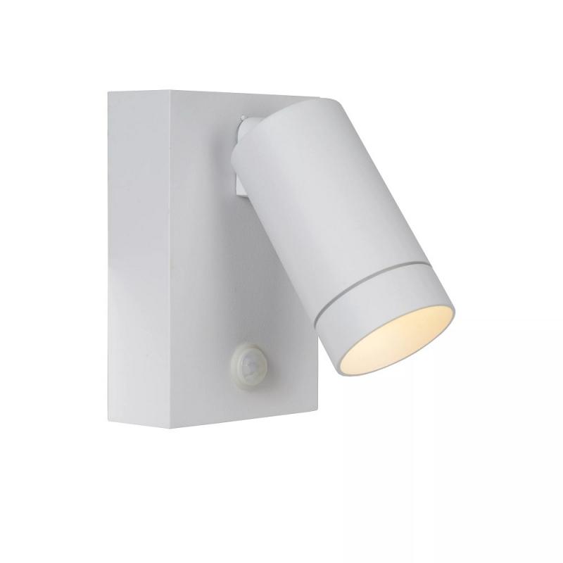 Lucide TAYLOR Wandstrahler IP54 Weiß – 1x GU10 Außenwandleuchte mit Bewegungssensor