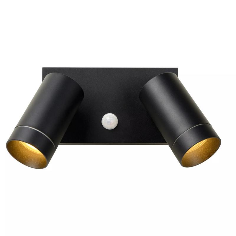 Lucide TAYLOR Wandstrahler IP54 Schwarz – 2x GU10 Außenwandleuchte mit Sensor
