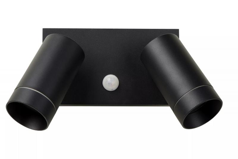 Lucide TAYLOR Wandstrahler IP54 Schwarz – 2x GU10 Außenwandleuchte mit Sensor