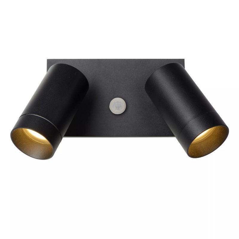 Lucide TAYLOR Wandstrahler IP54 Schwarz – 2x GU10 Außenwandleuchte mit Sensor