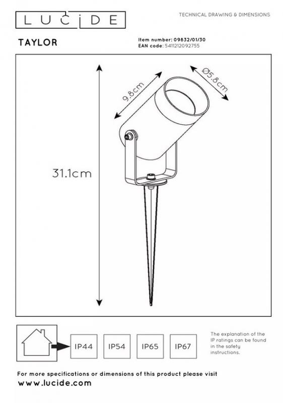 Lucide TAYLOR Gartenstrahler Ø10 cm GU10 IP65 Schwarz