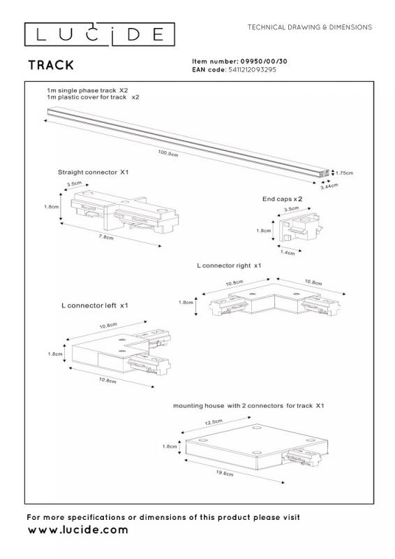 Lucide TRACK Starter-Set Schienensystem 1-Phase 2m Schwarz ohne Leuchten/ Leuchtmittel