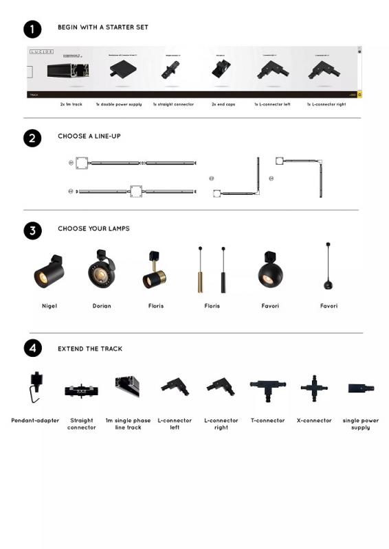 Lucide TRACK Starter-Set Schienensystem 1-Phase 2m Schwarz ohne Leuchten/ Leuchtmittel