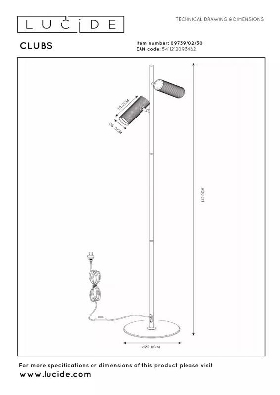 Lucide CLUBS Stehleuchte 2xGU10 Schwarz Aluminium modern dreh- & kippbar