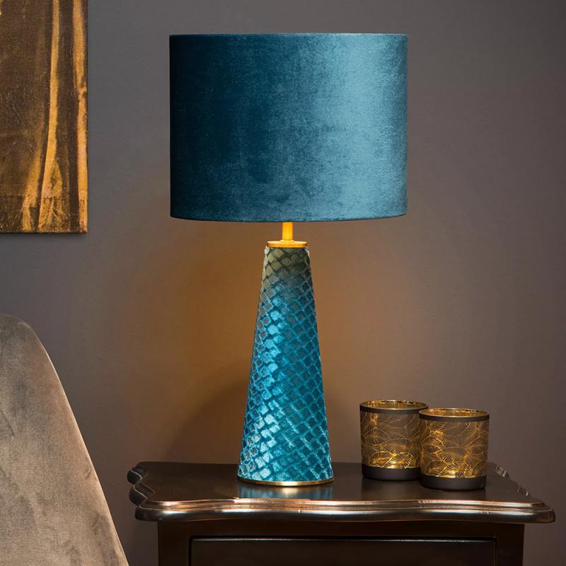 Lucide EXTRAVAGANZA VELVET Tischleuchte Ø25cm 1xE27 Türkis Retro Metall