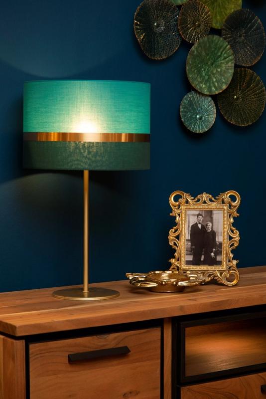 Lucide EXTRAVAGANZA TUSSE Tischlampe Ø30 cm E14 Grün Gold Leinen