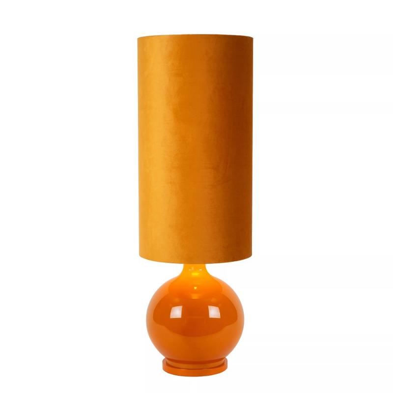 Stehlampe ESTERAD – Retro Design Stehleuchte aus Glas & Stoff in Ockergelb