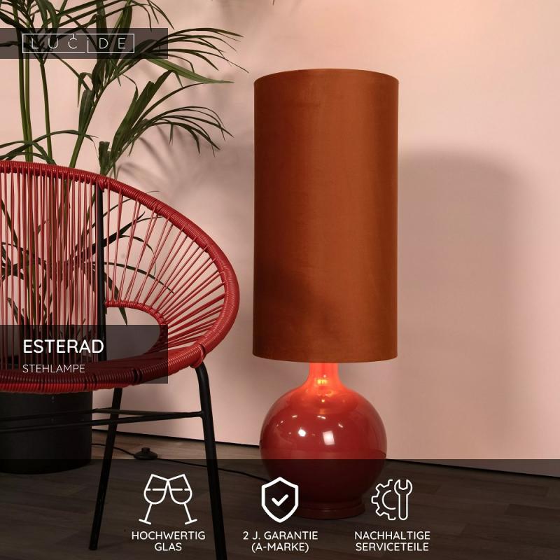 Lucide ESTERAD Stehlampe Ø34 cm Orange E27 Retro Design 100 cm