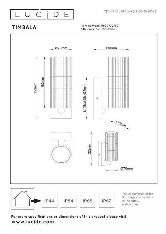 Lucide TIMBALA - Wandstrahler / Wandleuchte - 2xGU10 - IP44 - Bewegung und Tag/Nacht-Sensor - Schwarz | Essential