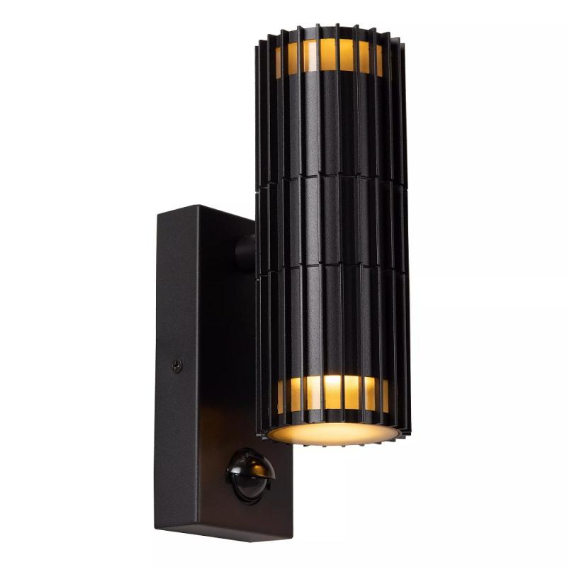 Lucide TIMBALA - Wandstrahler / Wandleuchte - 2xGU10 - IP44 - Bewegung und Tag/Nacht-Sensor - Schwarz | Essential