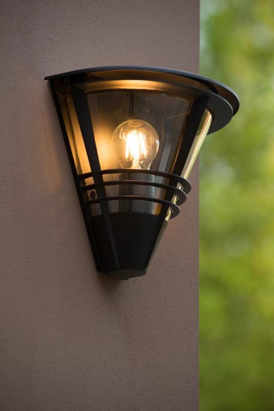 Lucide LIVIA Wandleuchte IP44 Schwarz – 1x E27 Außenwandleuchte