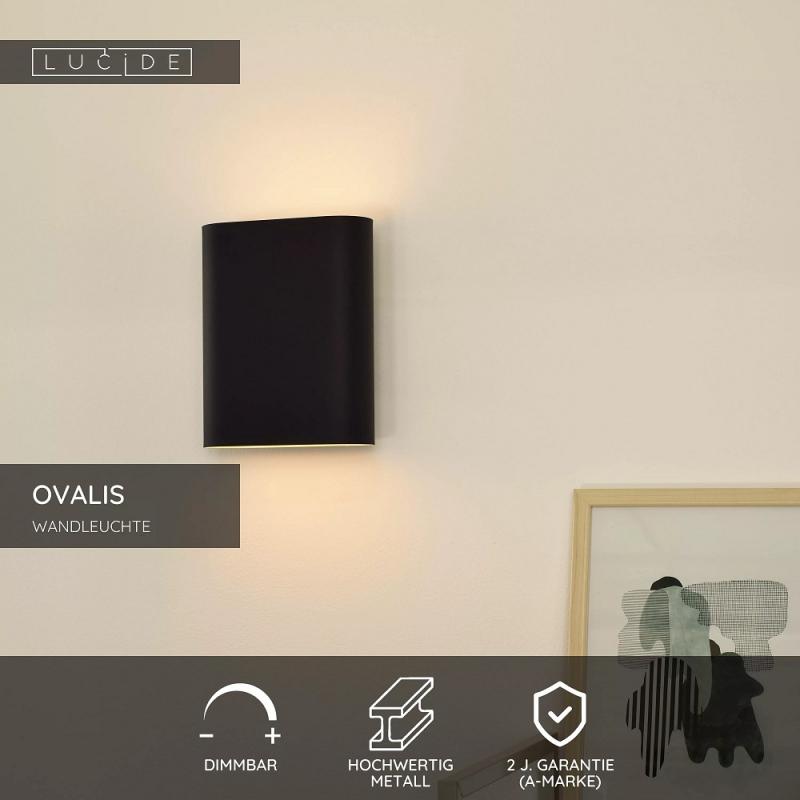 Lucide OVALIS Wandleuchte E14 2x9W Schwarz Metall Up & Down Licht