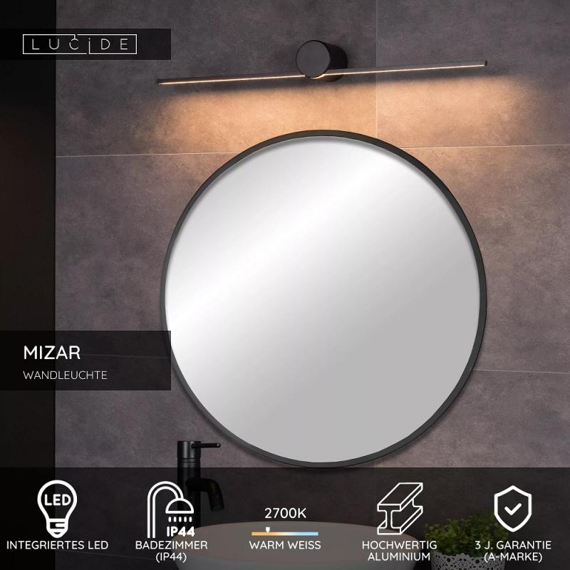 Lucide MIZAR LED Wandleuchte Badezimmer 60 cm Schwarz IP44 2700K