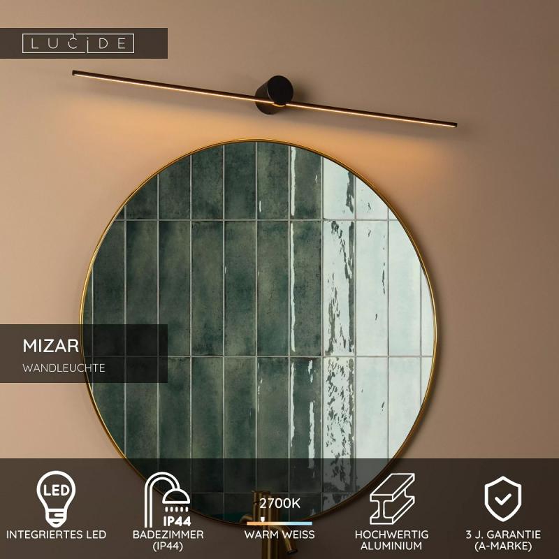 Lucide MIZAR LED Wandleuchte Badezimmer 90 cm Schwarz IP44 2700K