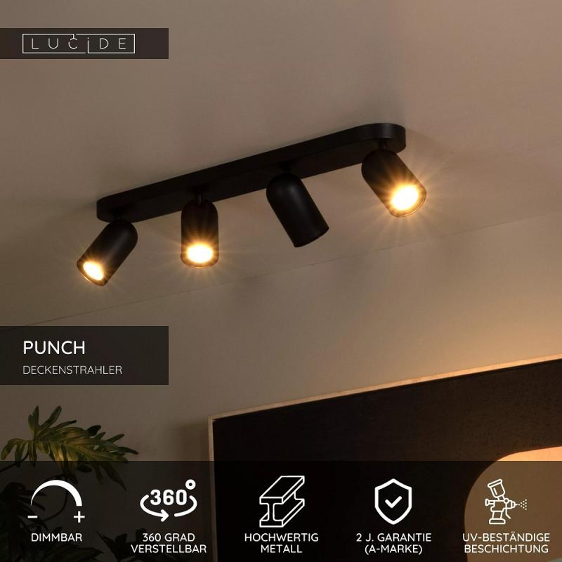 Lucide PUNCH Deckenstrahler 4xGU10 Schwarz schwenkbar