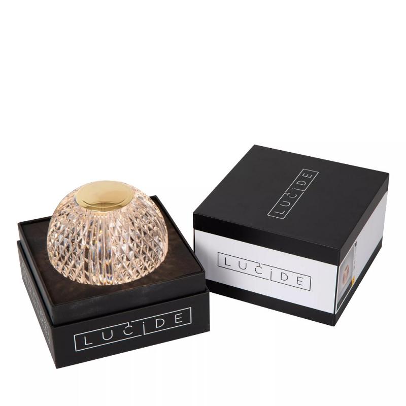 Lucide CINTRA LED Akku Tischlampe Ø11cm 3-StepDim 3000K transparent wiederaufladbar