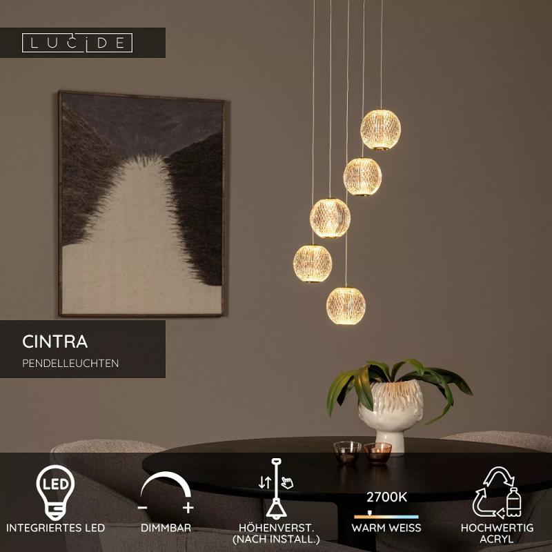 Lucide CINTRA Pendelleuchte Ø32cm LED 5x4,7W 2700K Transparent dimmbar