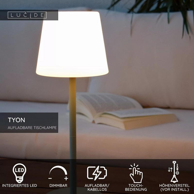 Lucide TYON – moderne Akku Tischleuchte für Innen & Außen in Grün mit warmweißem Licht