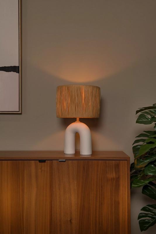 Lucide RONDA Tischlampe E27 Weiß Glas Holz Japandi modern