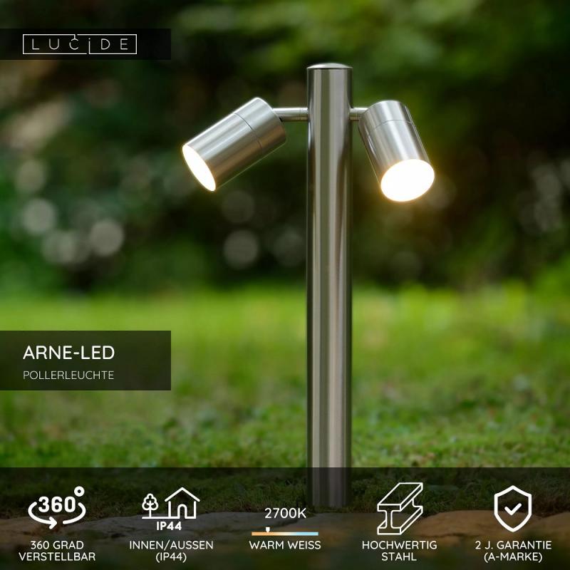 Lucide ARNE-LED Pollerleuchte Chrom Matt – 2x5W GU10, 2700K, IP44, schwenkbar