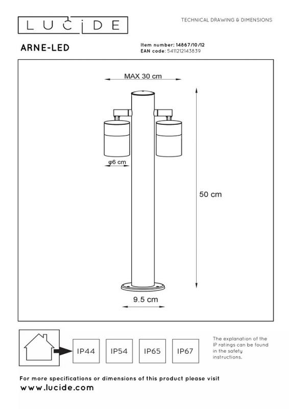 Lucide ARNE-LED Pollerleuchte Chrom Matt – 2x5W GU10, 2700K, IP44, schwenkbar