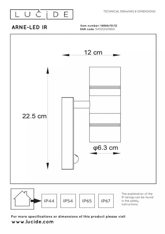 Lucide ARNE-LED IR Wandstrahler Chrom Matt GU10 IP44 Sensor Außen