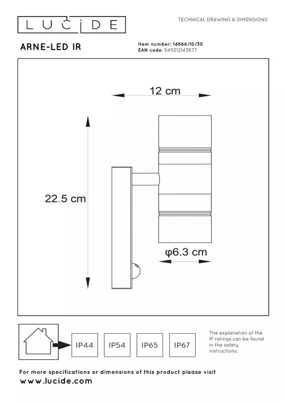 Lucide ARNE-LED IR Wandstrahler Außen Schwarz GU10 IP44 mit Sensor