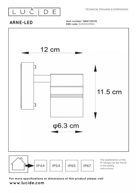 Lucide ARNE-LED – Wandstrahler / Wandleuchte Innen & Außen – Ø 6,3 cm – LED GU10 – 1x5W 2700K – IP44 – Chrom matt