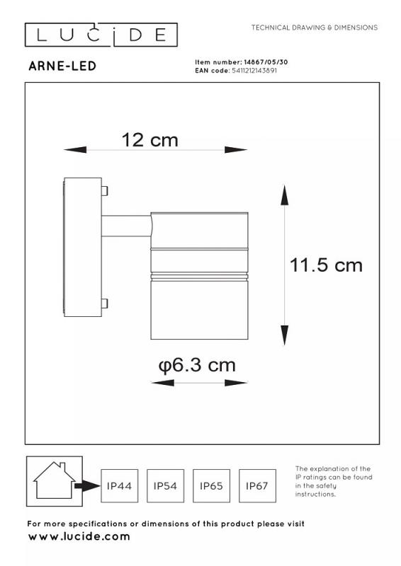 Lucide ARNE-LED Wandstrahler IP44 Schwarz – 1x GU10 LED 2700K Außenwandleuchte