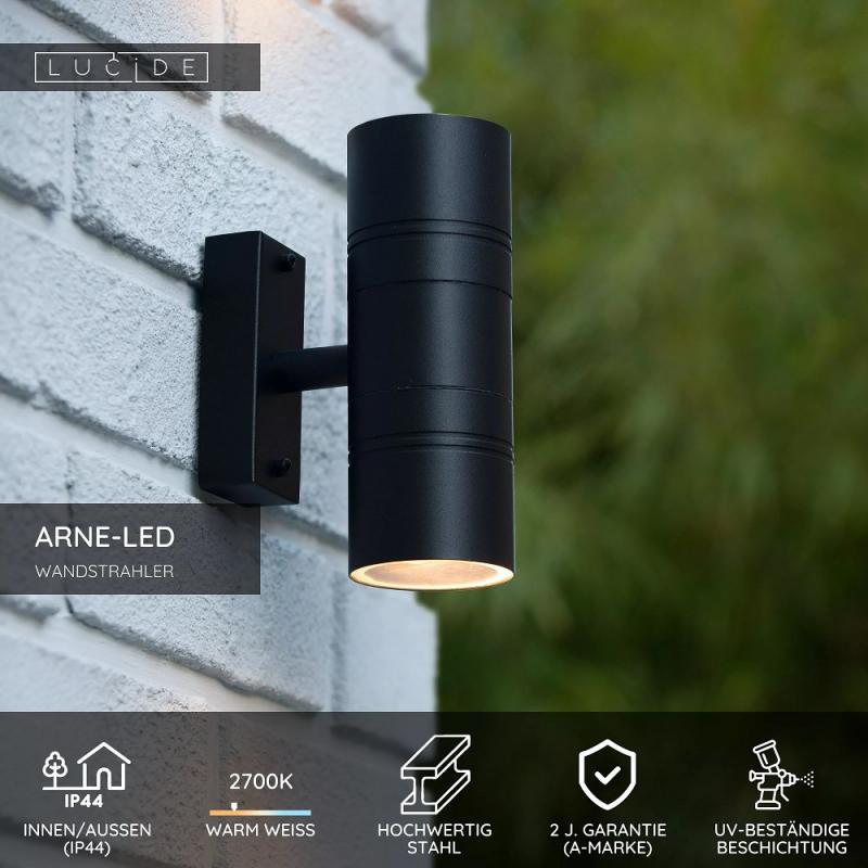 Lucide ARNE-LED Außen-Wandstrahler Schwarz GU10 2x5W IP44
