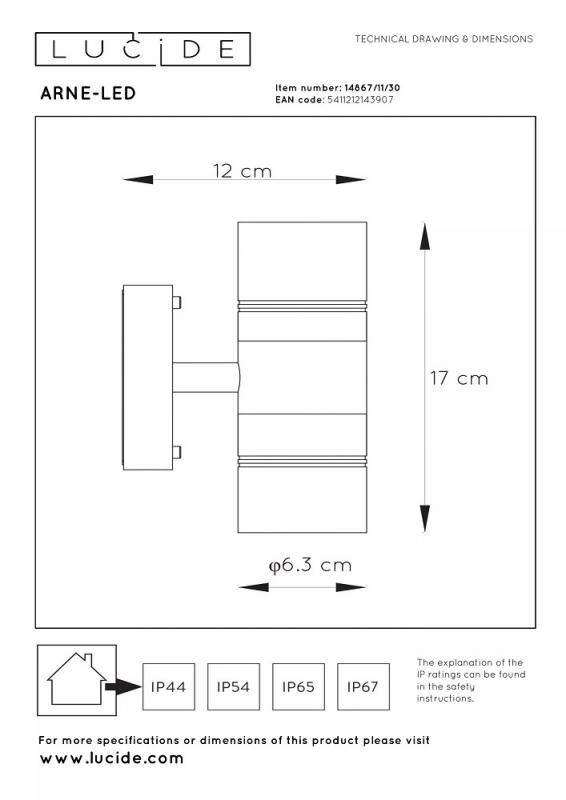 Lucide ARNE-LED Außen-Wandstrahler Schwarz GU10 2x5W IP44