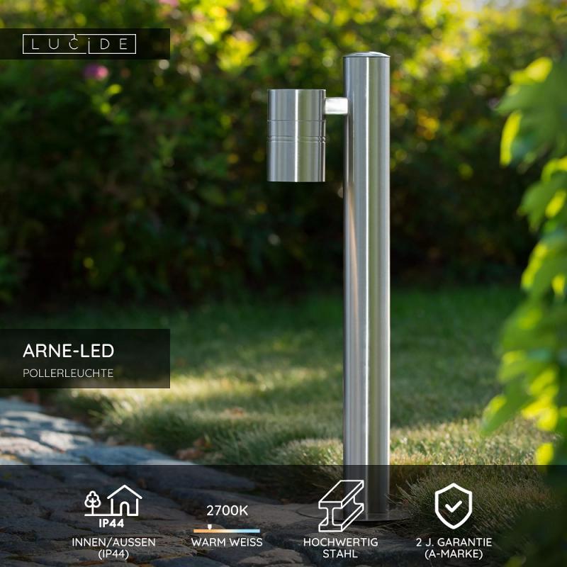 Lucide ARNE-LED Pollerleuchte Chrom Matt – Ø6,3 cm, 5W GU10, 2700K, IP44