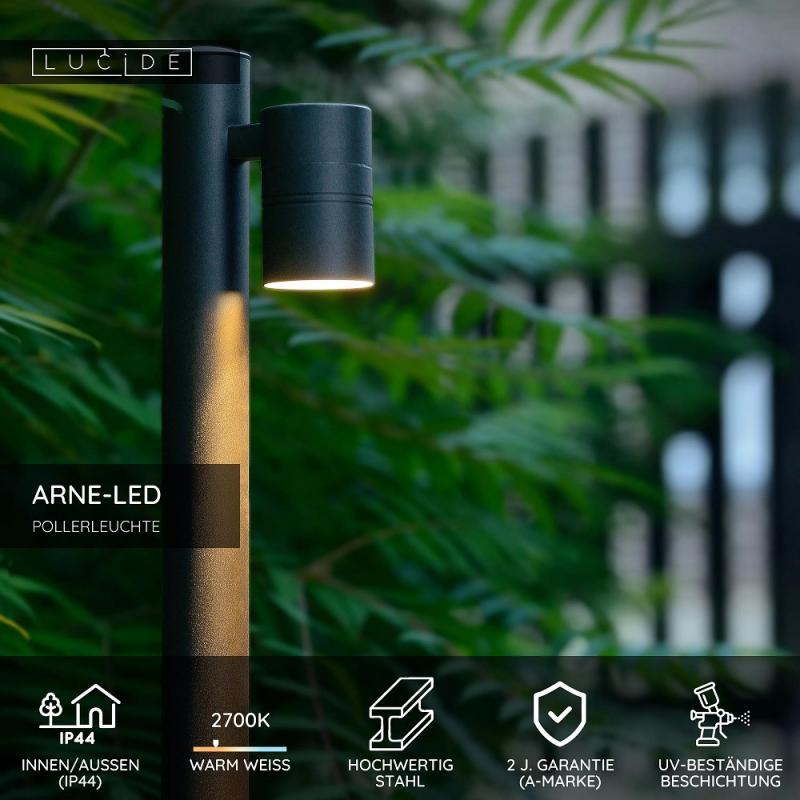 Lucide ARNE-LED Pollerleuchte Schwarz – Ø6,3 cm, 5W GU10, 2700K, IP44