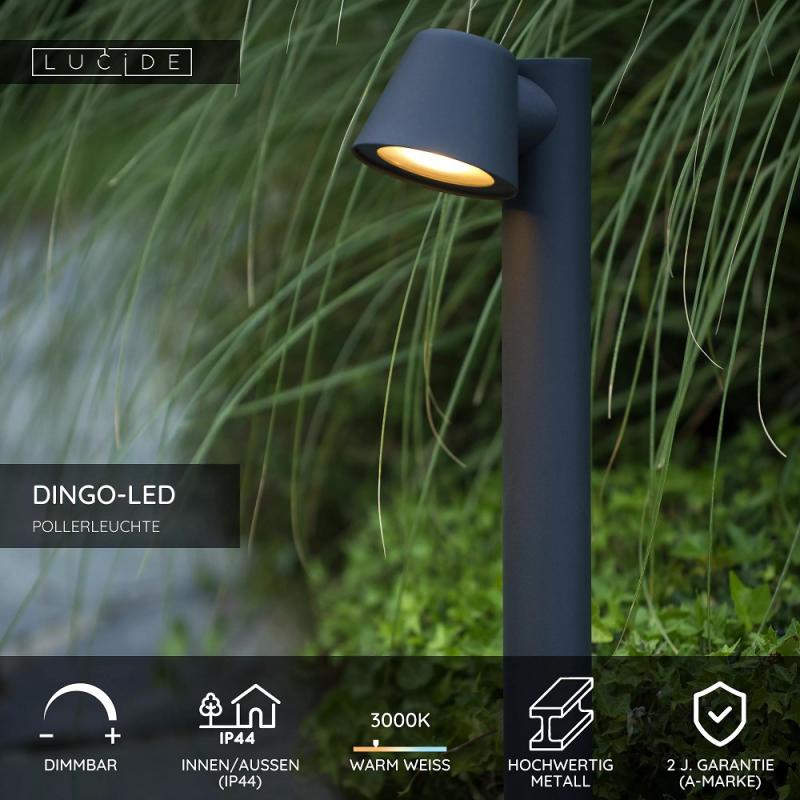 Lucide DINGO-LED Pollerleuchte 70cm GU10 5W 3000K Anthrazit IP44 dimmbar